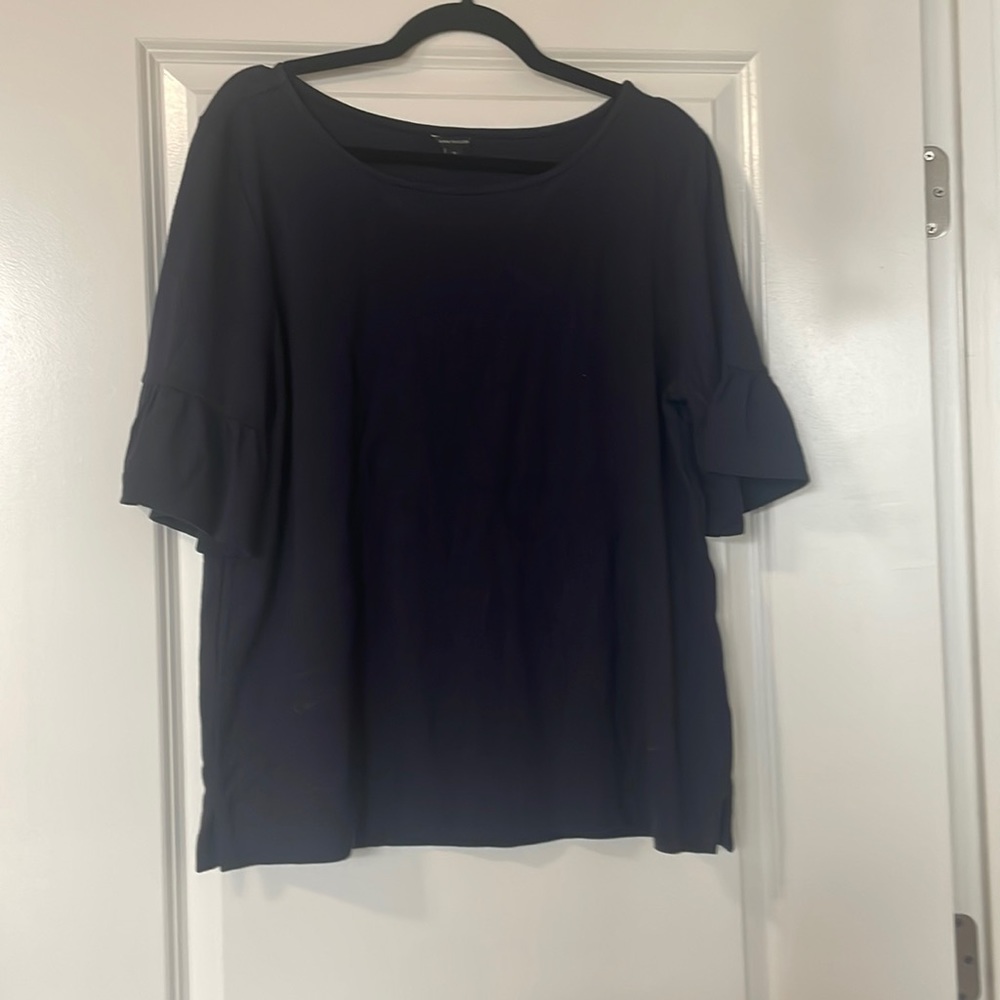 Ann Taylor navy shirt sleeve top with ruffle sleeve
